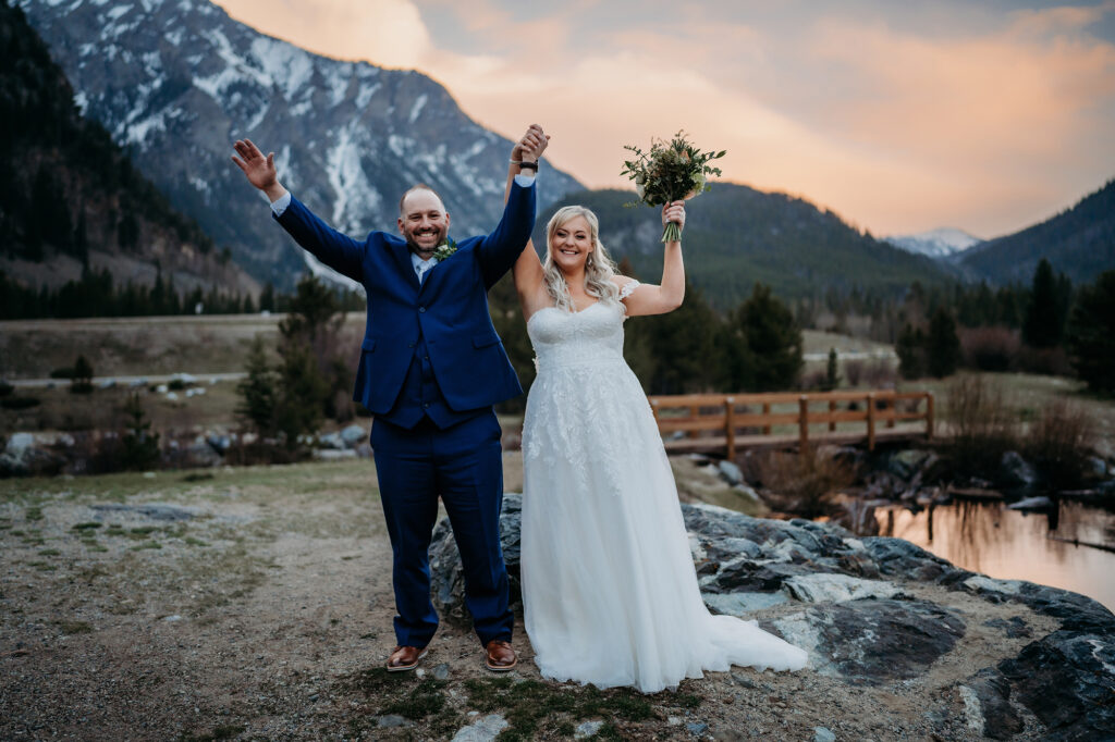 Colorado elopement photographer captures couple celebrating recent elopement in the Colorado mountains