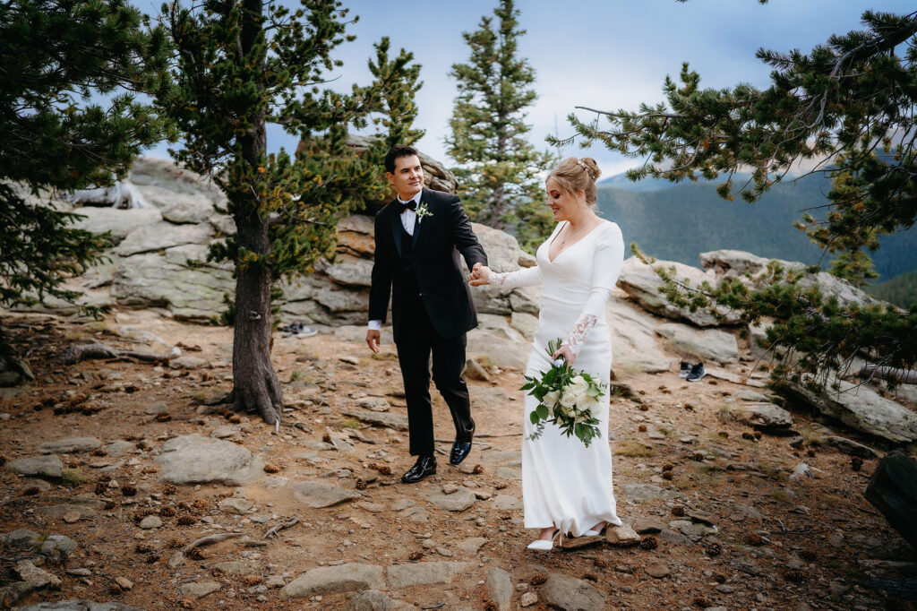 Colorado elopement photographer captures couple walking together after intimate Colorado elopement