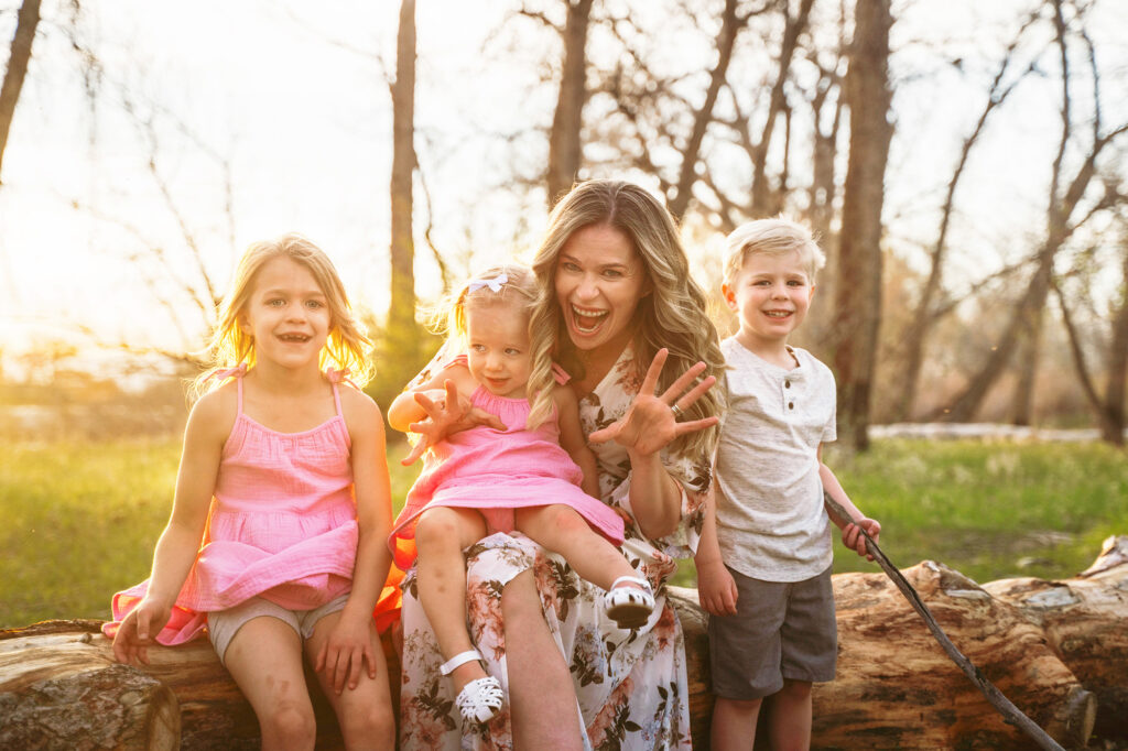 Denver family photographers capture mother with children during spring family photos