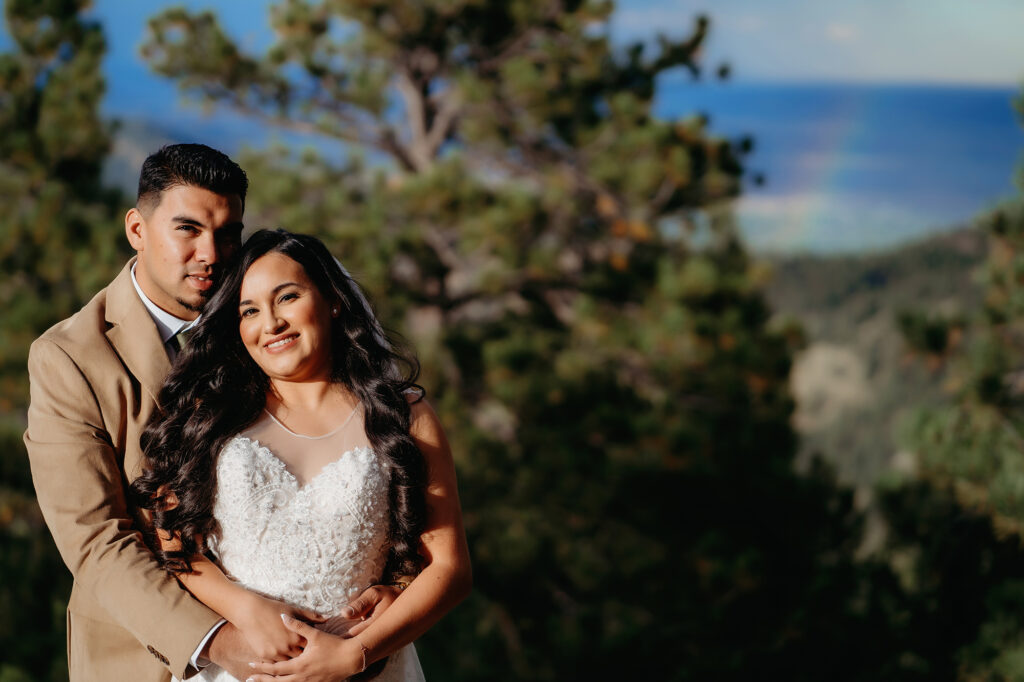 Colorado elopement photographer captures couple embracing after intimate Colorado elopement ceremony 