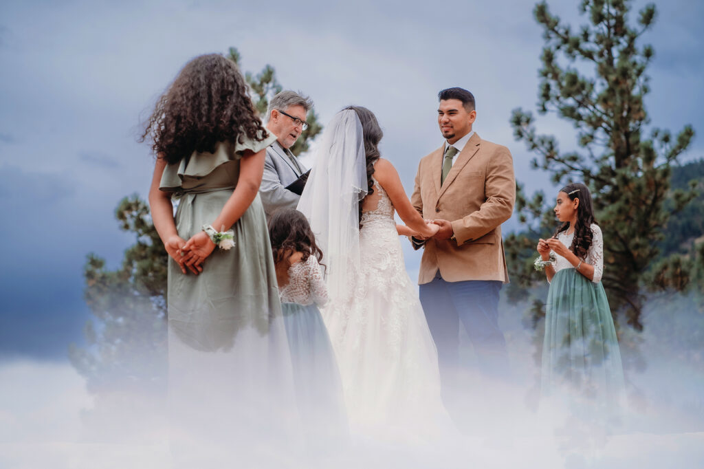 Colorado elopement photographer captures young kids supporting their parents during Colorado elopement