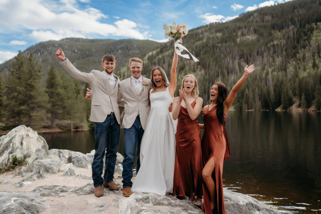 Colorado Elopement Photographer captures couple celebrating recent marriage with friends