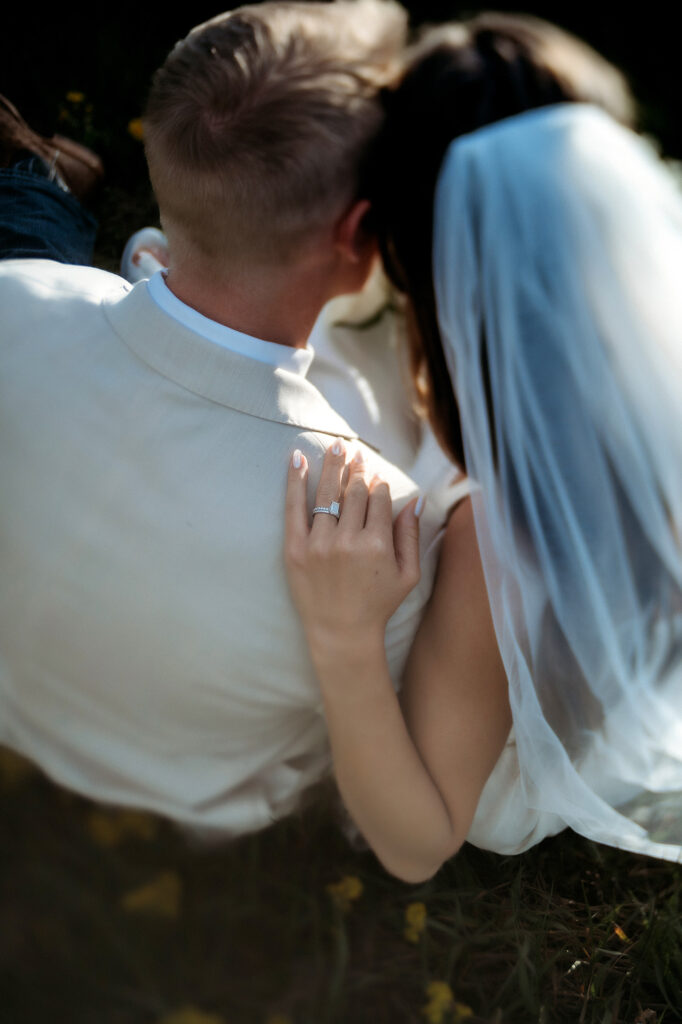 Colorado Elopement Photographer captures bride and groom heads together 