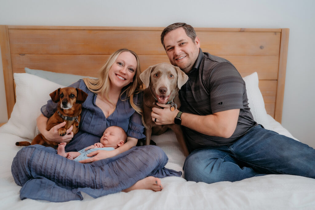 Denver Family Photographer captures family dogs with young family and newborn